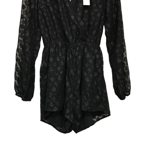 Lulus Womens XS Marci Black Romper Embroidered Long Sleeve Shimmer NWT - Picture 4 of 11
